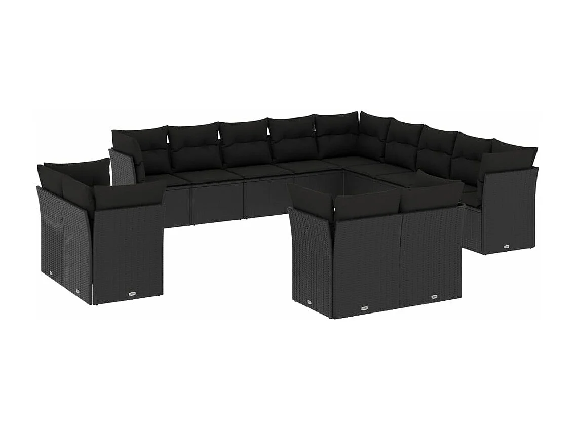 Salon de jardin avec coussins 13 pcs noir résine tressée