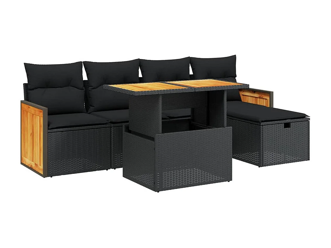 vidaXL Set de sofás de jardín 6 piezas y cojines ratán sintético negro