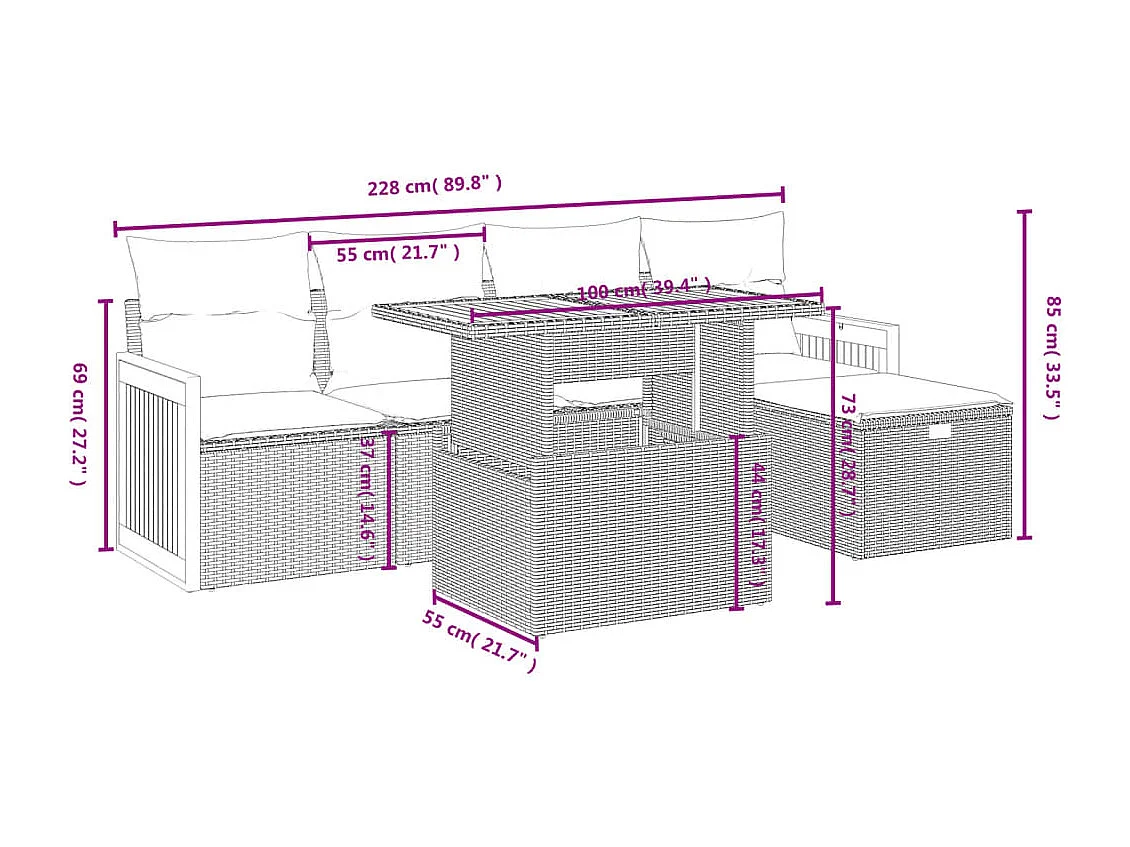 vidaXL Set de sofás de jardín 6 piezas y cojines ratán sintético negro