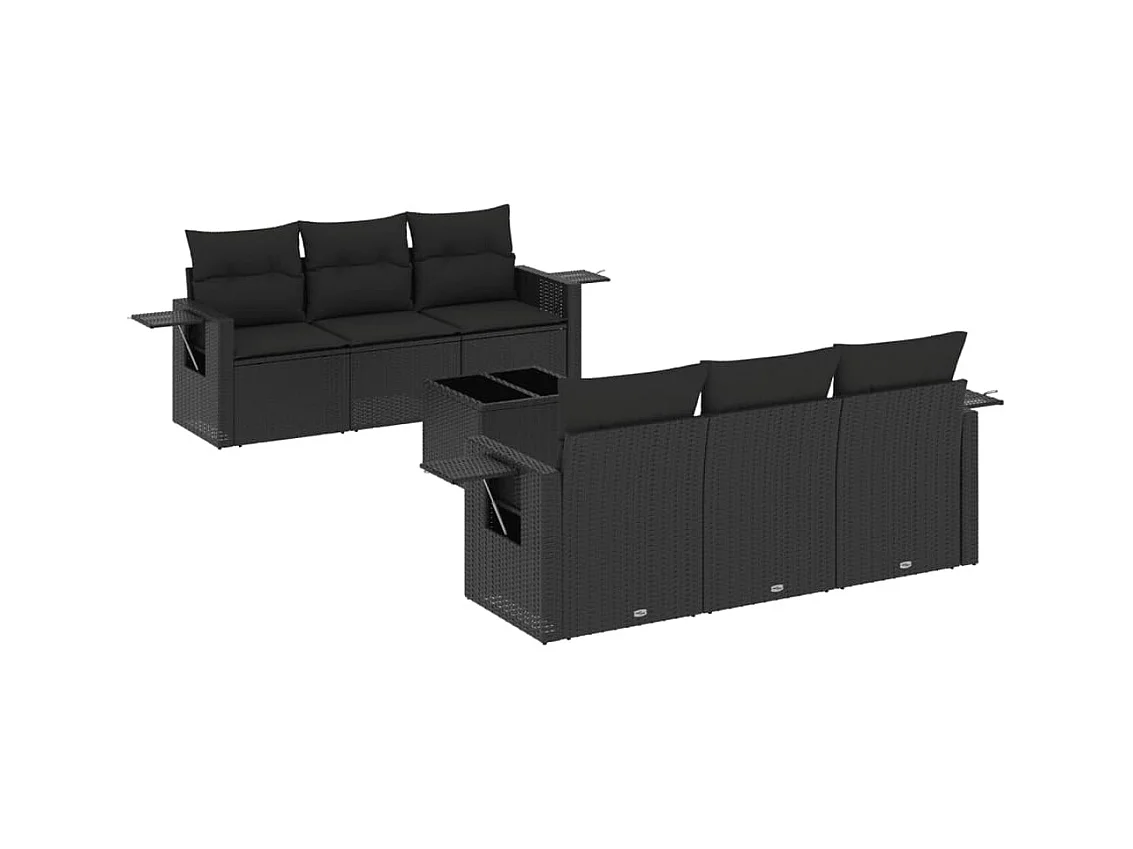 Salon de jardin 7 pcs avec coussins noir résine tressée