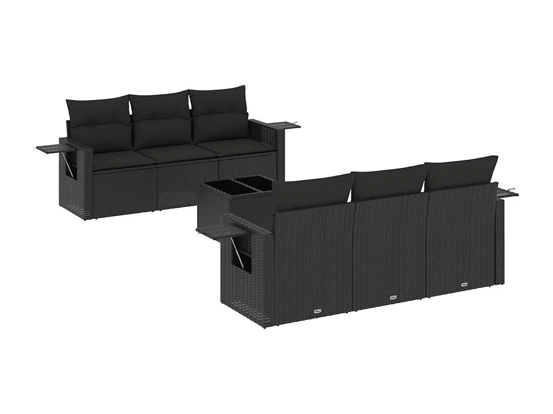 Salon de jardin 7 pcs avec coussins noir résine tressée