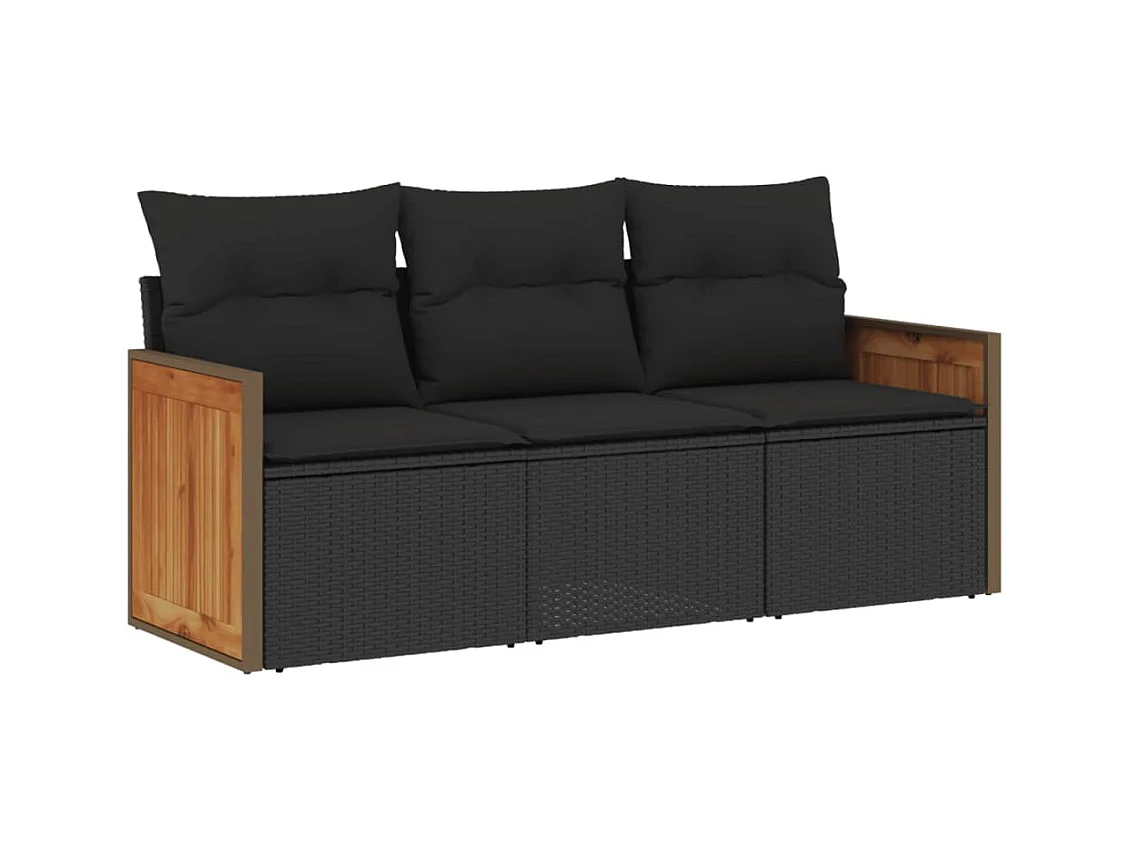 Salon de jardin 3 pcs avec coussins noir résine tressée