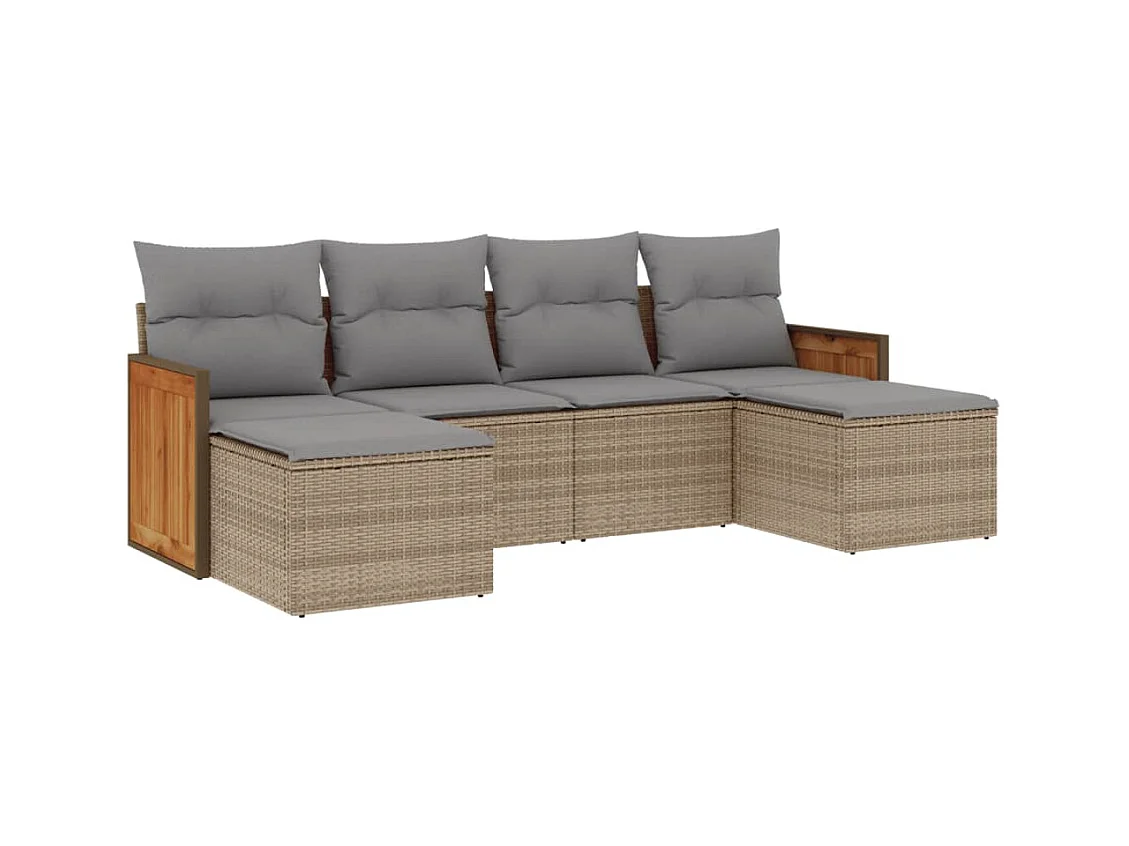 Salon de jardin avec coussins 6 pcs beige résine tressée