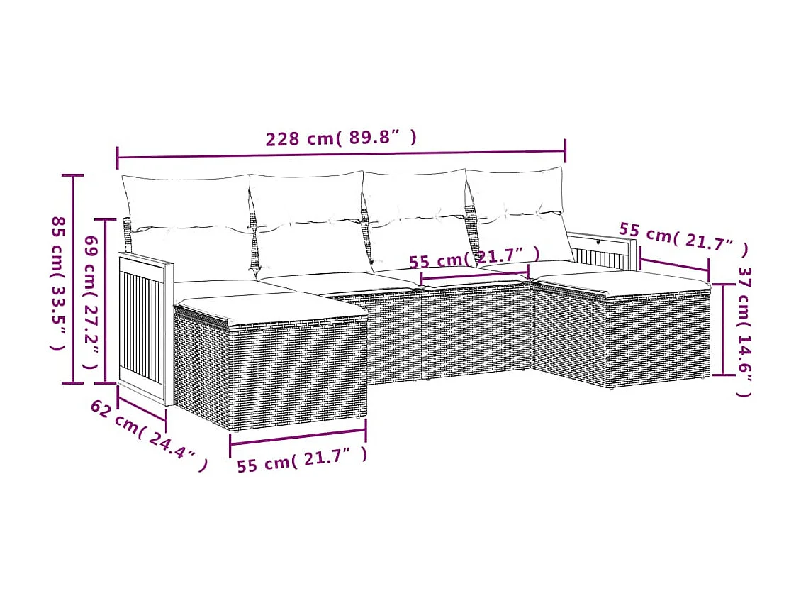 Salon de jardin avec coussins 6 pcs beige résine tressée