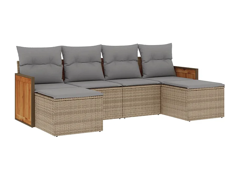 Salon de jardin avec coussins 6 pcs beige résine tressée
