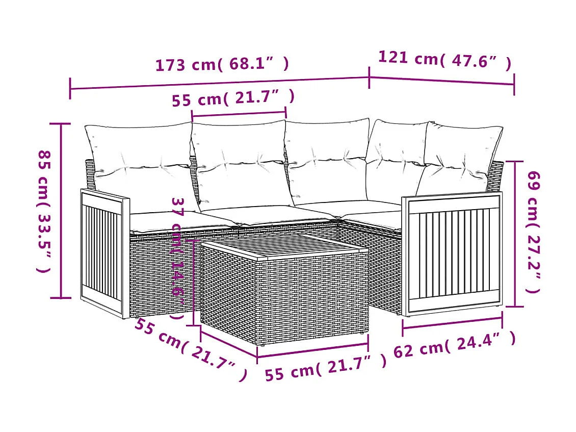 Salon de jardin avec coussins 5 pcs beige résine tressée
