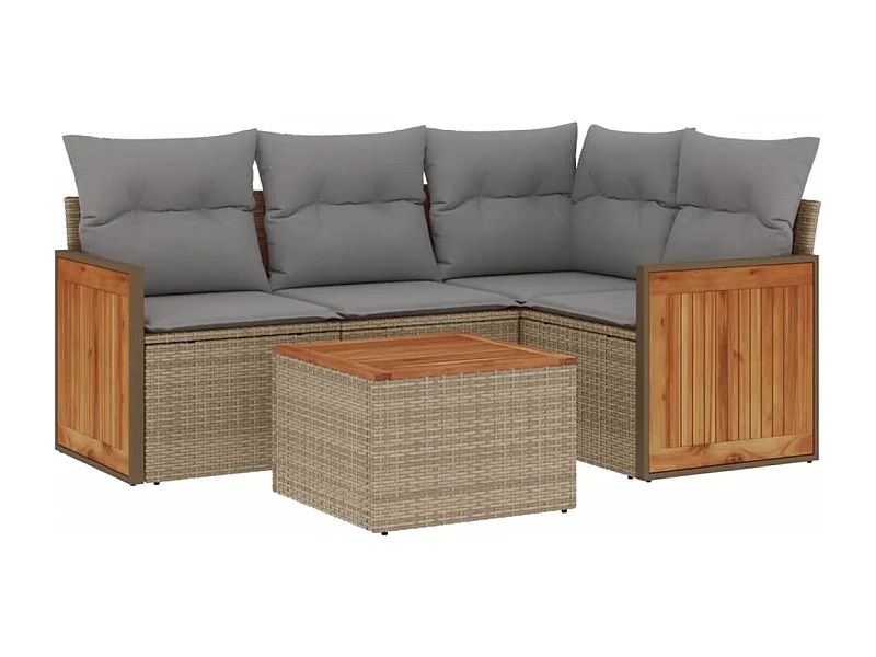 Salon de jardin avec coussins 5 pcs beige résine tressée