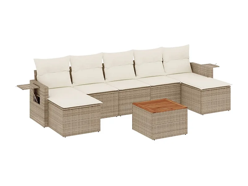 Salon de jardin avec coussins 8 pcs beige résine tressée