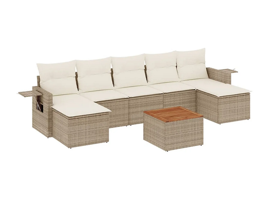 Salon de jardin avec coussins 8 pcs beige résine tressée