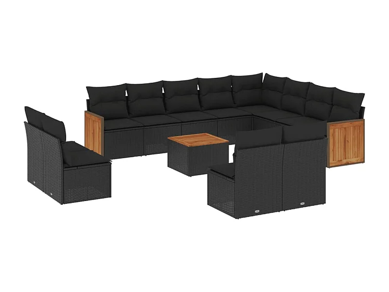 Salon de jardin avec coussins 13 pcs noir résine tressée