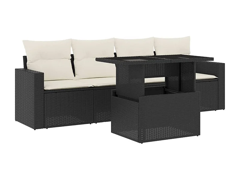 Salon de jardin 5 pcs avec coussins noir résine tressée