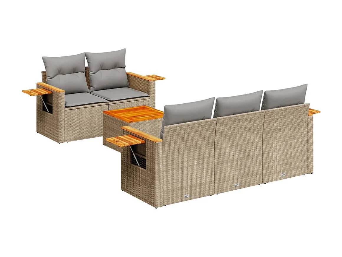 Salon de jardin avec coussins 6 pcs beige résine tressée