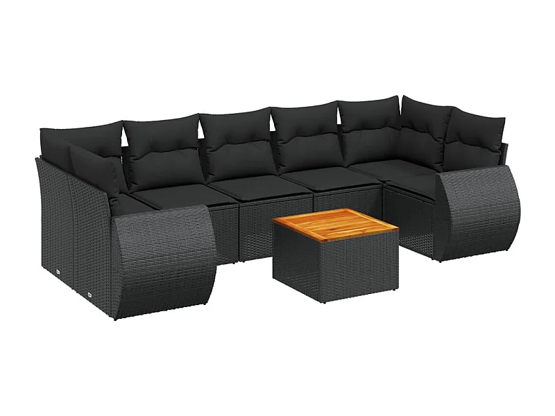 Salon de jardin 8 pcs avec coussins noir résine tressée