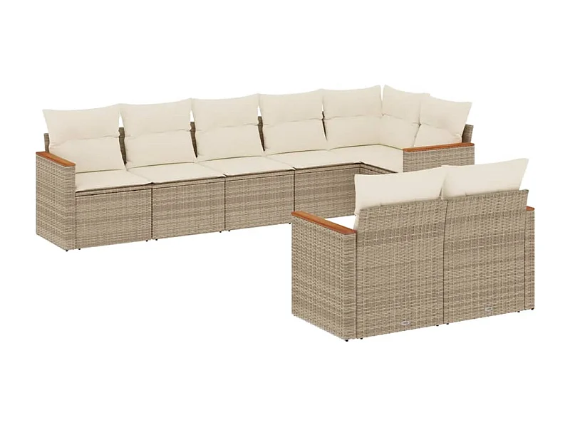 Salon de jardin avec coussins 8 pcs beige résine tressée