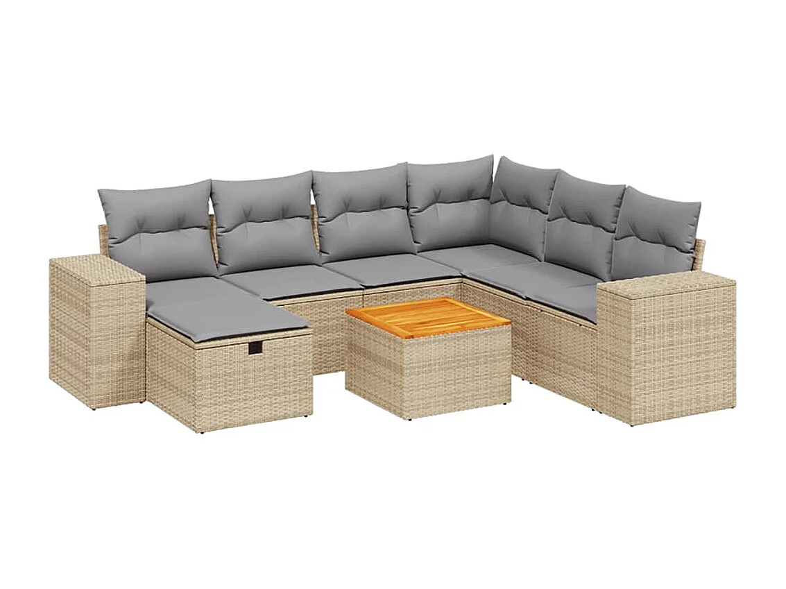 Salon de jardin avec coussins 8pcs mélange beige résine tressée