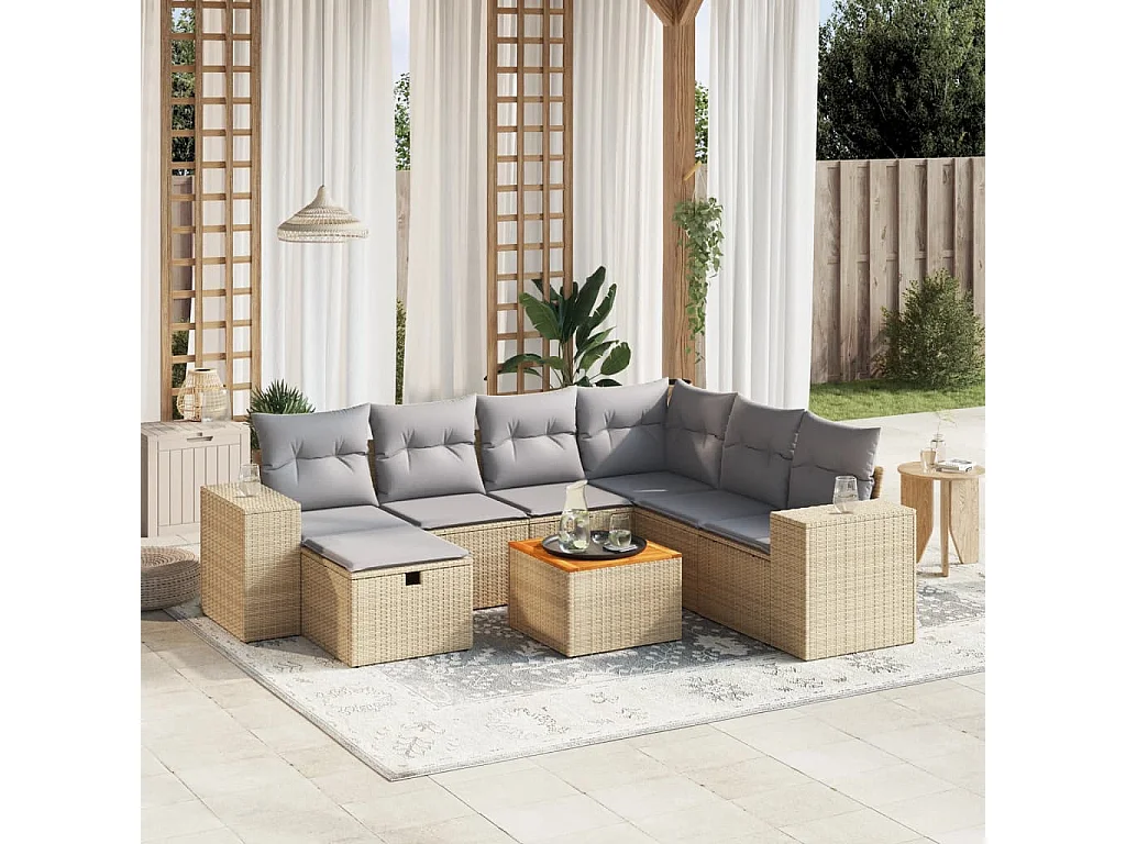 Salon de jardin avec coussins 8pcs mélange beige résine tressée