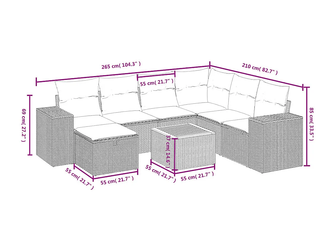 Salon de jardin avec coussins 8pcs mélange beige résine tressée