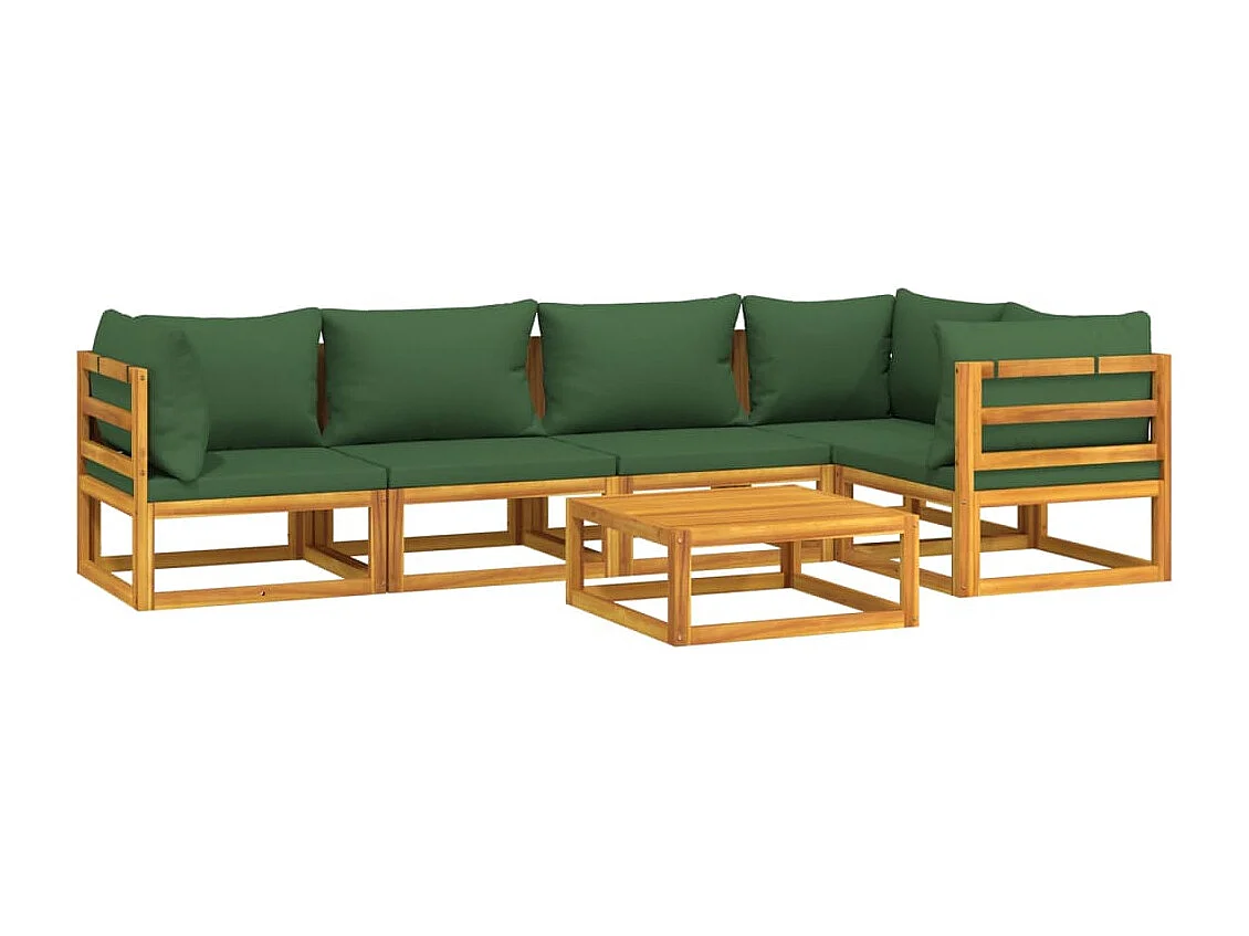 Salon de jardin 6 pcs avec coussins vert bois massif