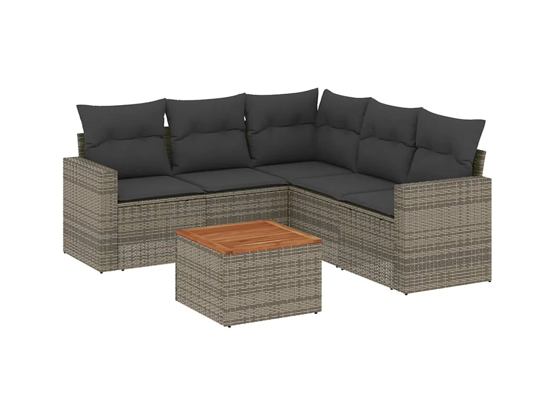 Salon de jardin 6 pcs avec coussins gris résine tressée