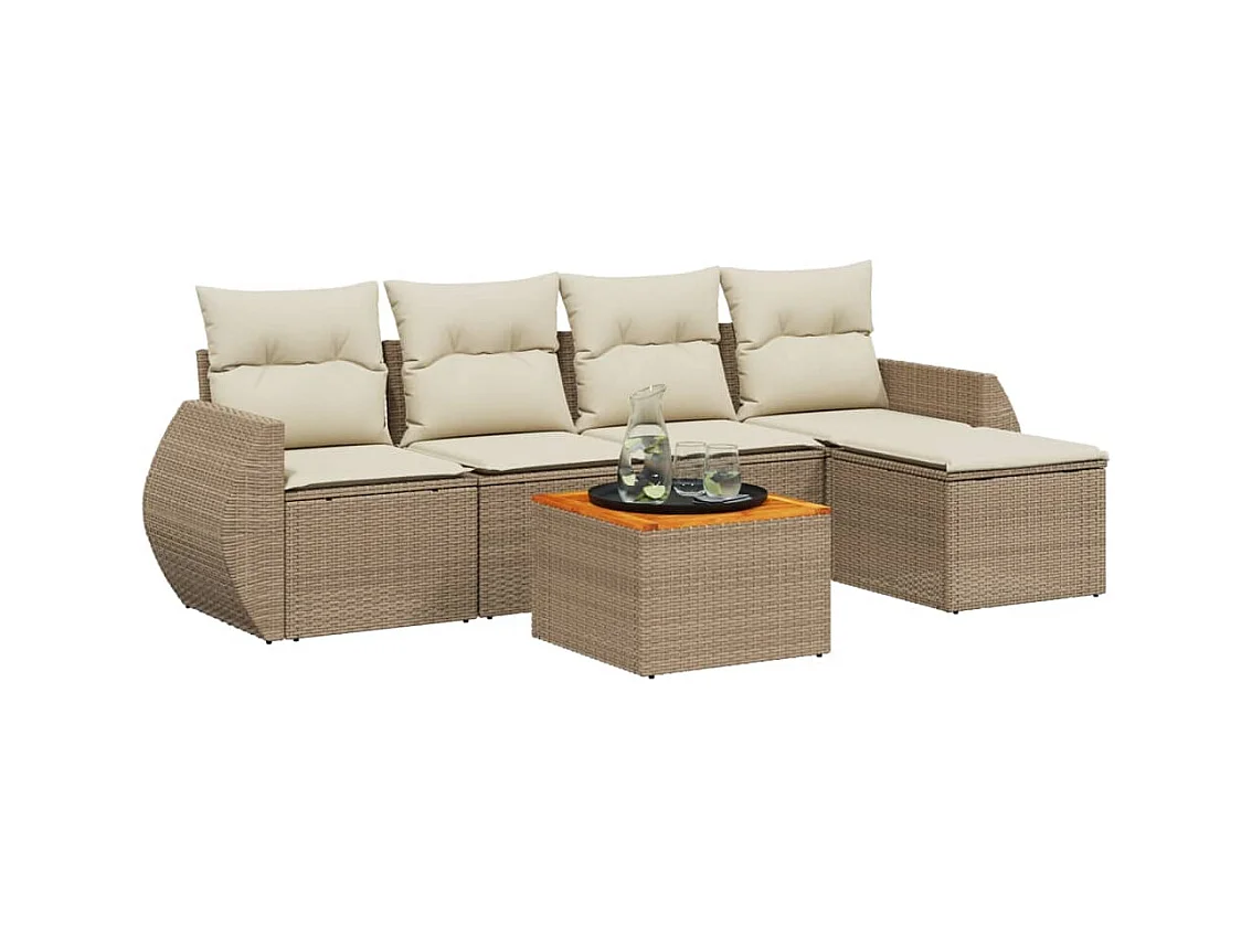 Salon de jardin avec coussins 6 pcs beige résine tressée