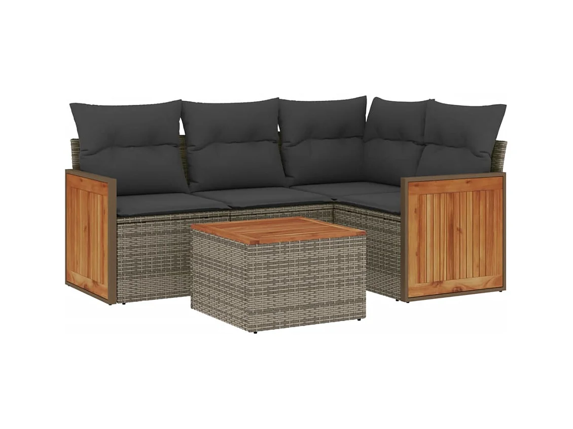 Salon de jardin 5 pcs avec coussins gris résine tressée