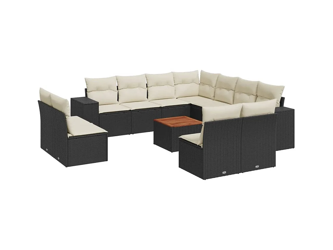 Salon de jardin 12 pcs avec coussins noir résine tressée