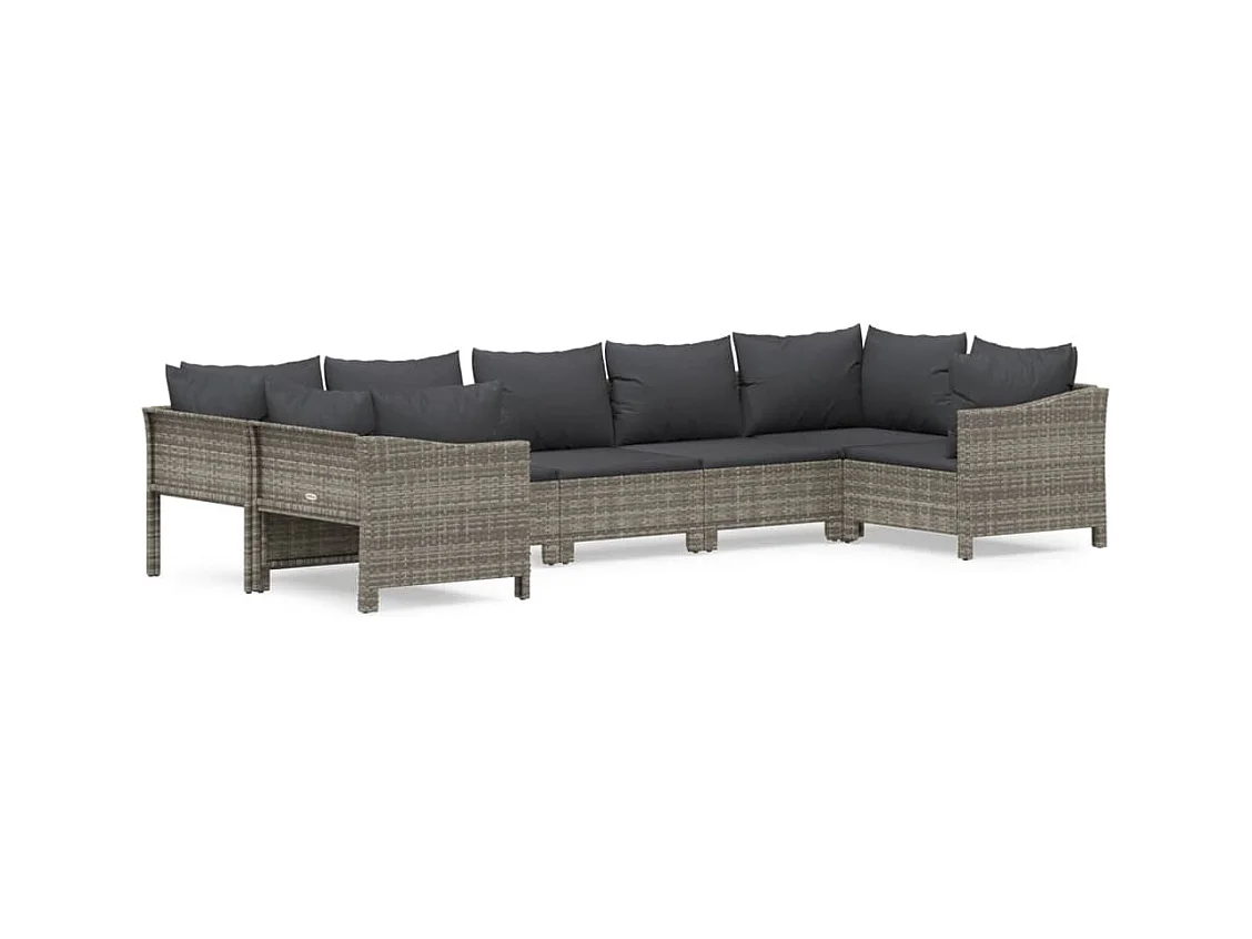 Salon de jardin 7 pcs avec coussins Gris Résine tressée