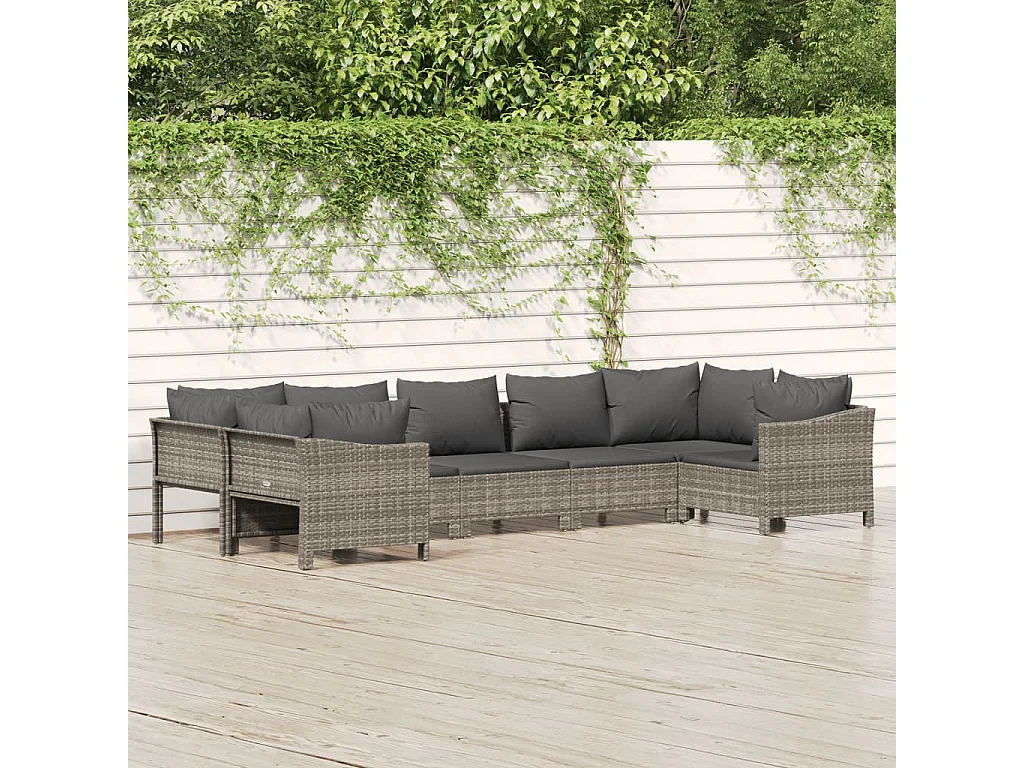 Salon de jardin 7 pcs avec coussins Gris Résine tressée