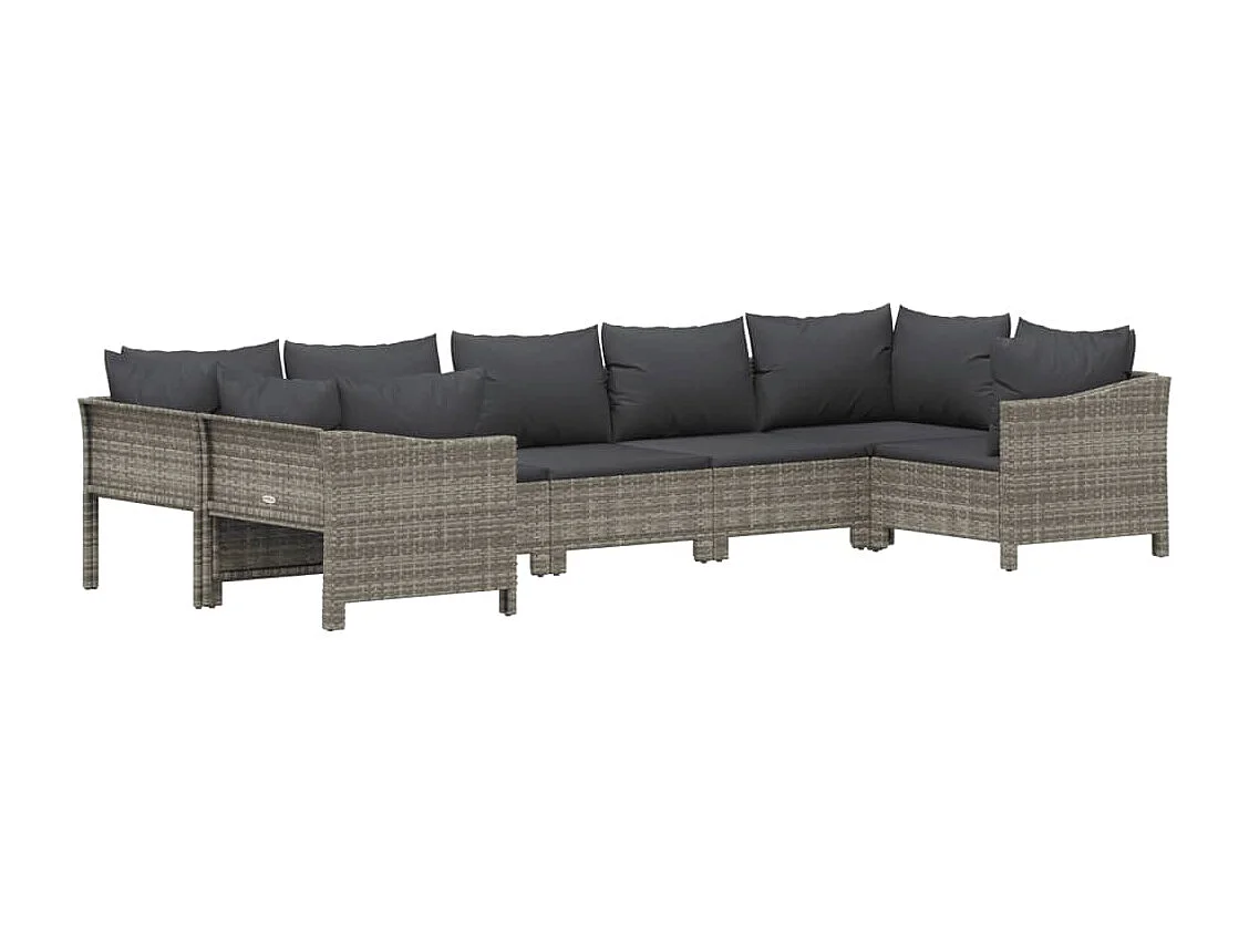 Salon de jardin 7 pcs avec coussins Gris Résine tressée