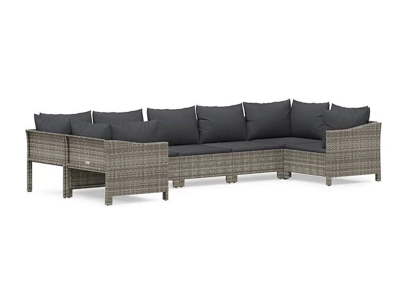 Salon de jardin 7 pcs avec coussins Gris Résine tressée