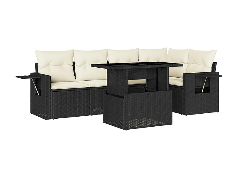 Salon de jardin 6 pcs avec coussins noir résine tressée