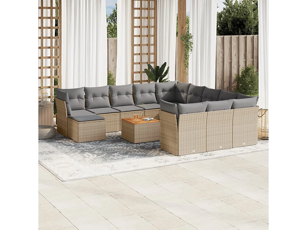 Salon de jardin et coussins 13 pcs mélange beige résine tressée