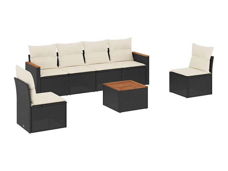 Salon de jardin 7 pcs avec coussins noir résine tressée