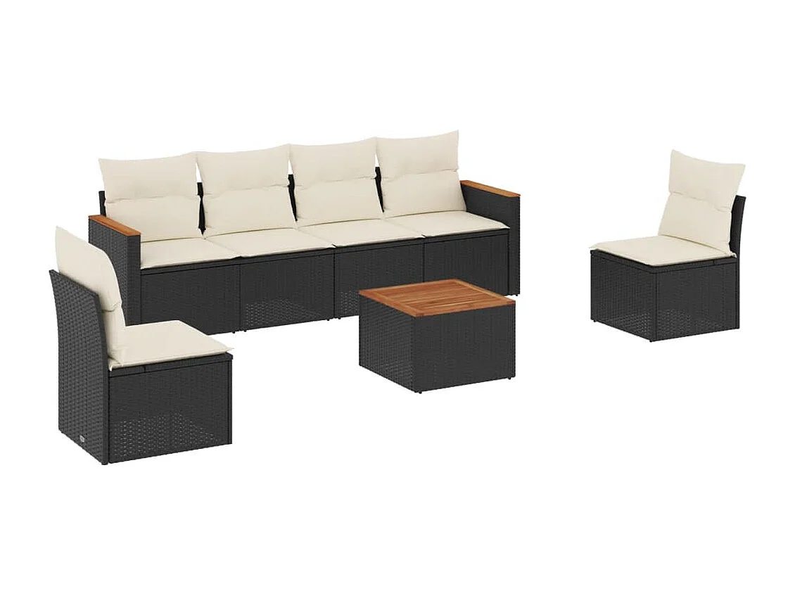 Salon de jardin 7 pcs avec coussins noir résine tressée