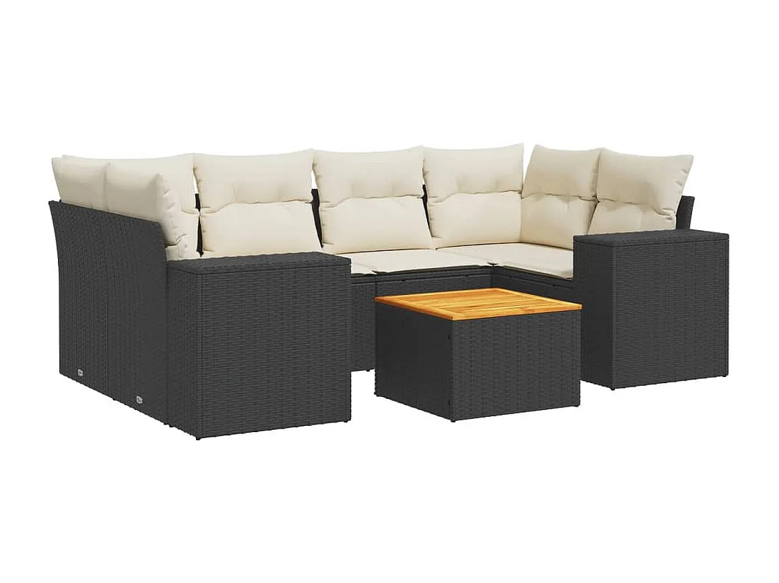 Salon de jardin 7 pcs avec coussins noir résine tressée