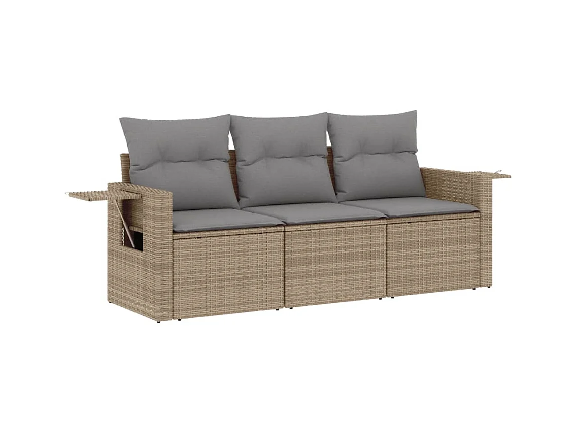 Salon de jardin avec coussins 3 pcs beige résine tressée