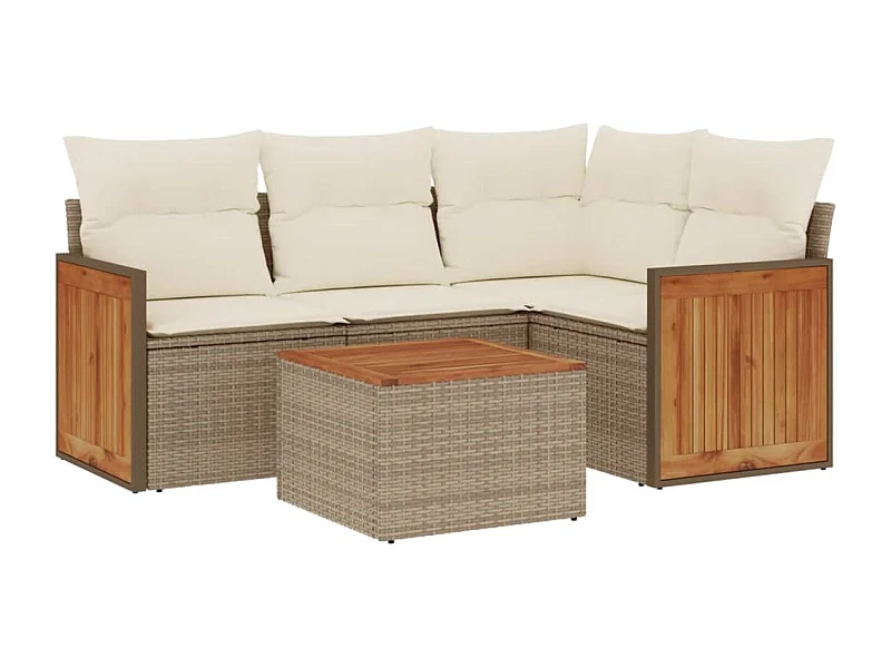 Salon de jardin avec coussins 5 pcs beige résine tressée