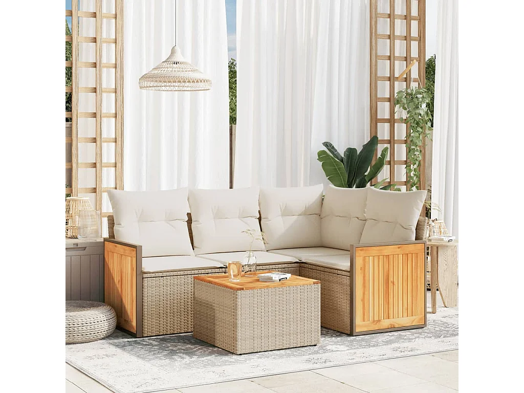 Salon de jardin avec coussins 5 pcs beige résine tressée