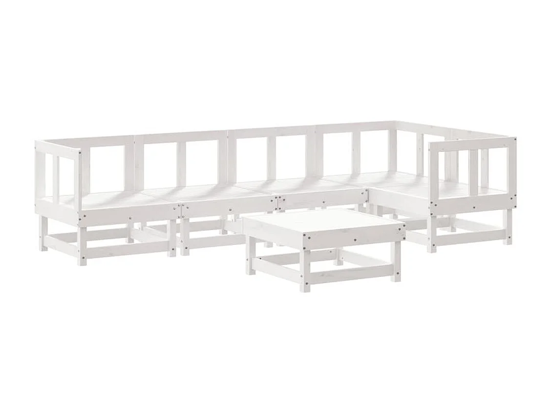 Salon de jardin 6 pcs avec coussins blanc bois massif