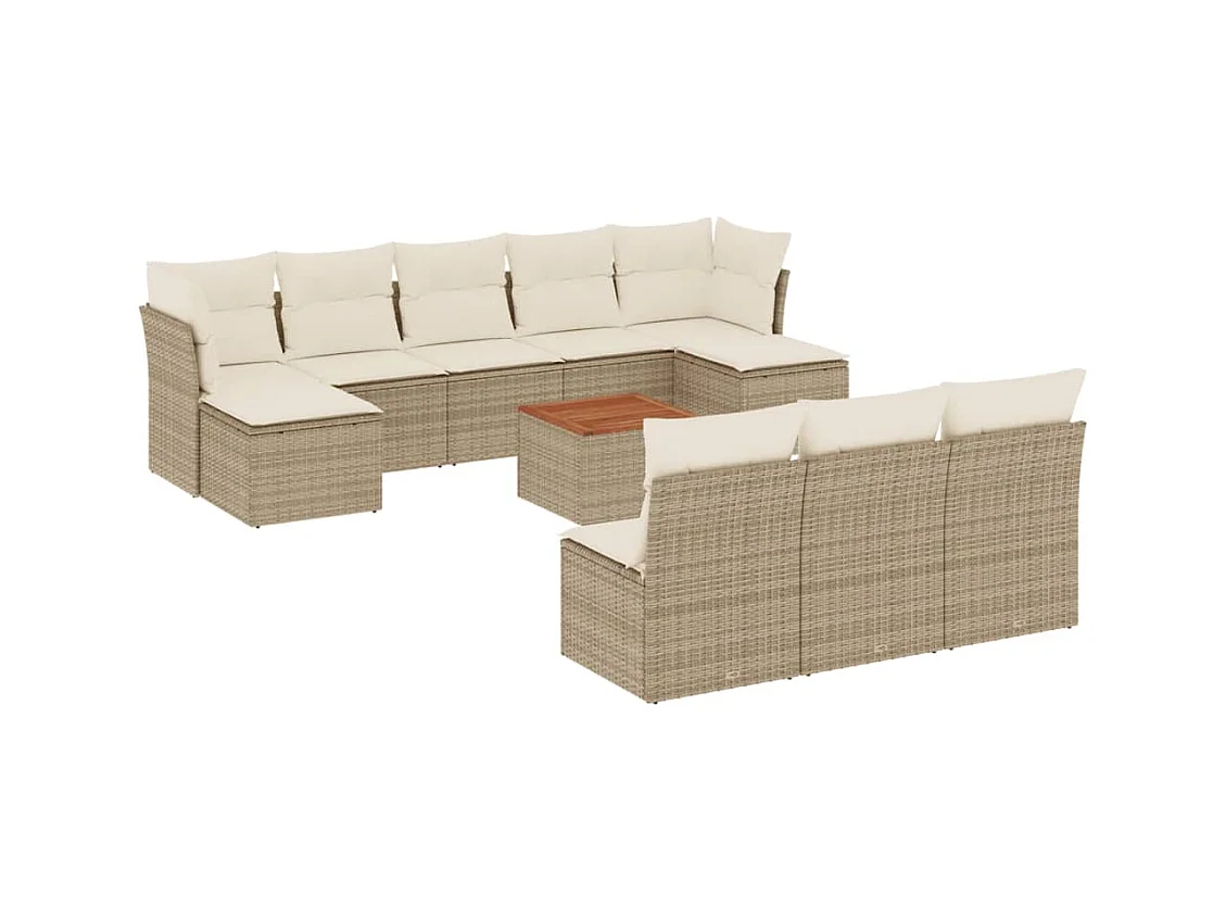 Salon de jardin 11 pcs avec coussins beige résine tressée
