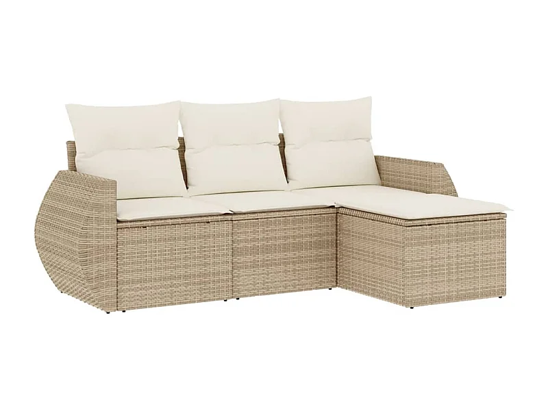 Salon de jardin avec coussins 4 pcs beige résine tressée