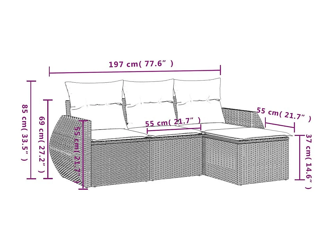 Salon de jardin avec coussins 4 pcs beige résine tressée