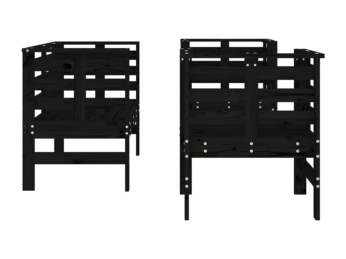 Salon de jardin 3 pcs noir bois massif de pin