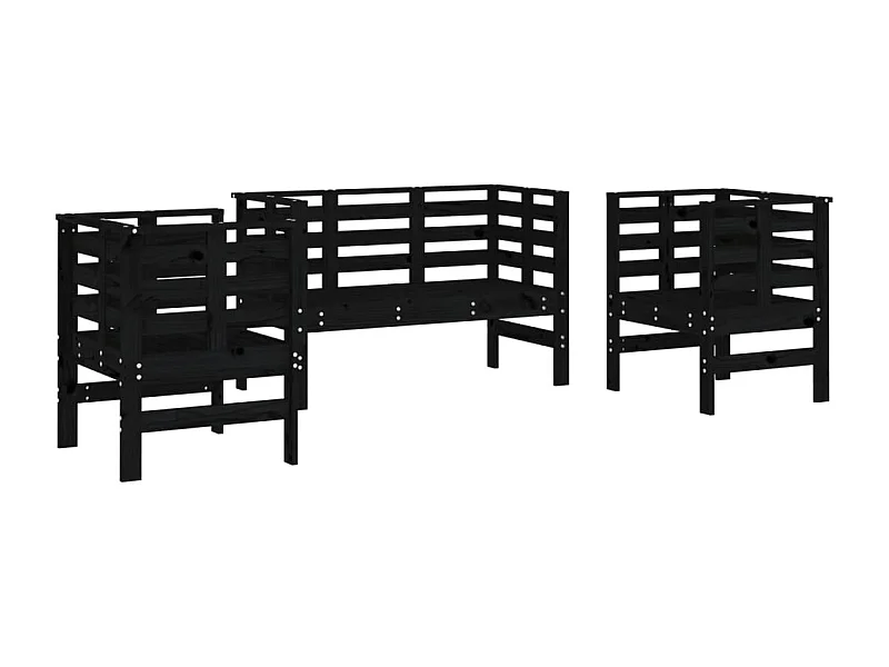 Salon de jardin 3 pcs noir bois massif de pin