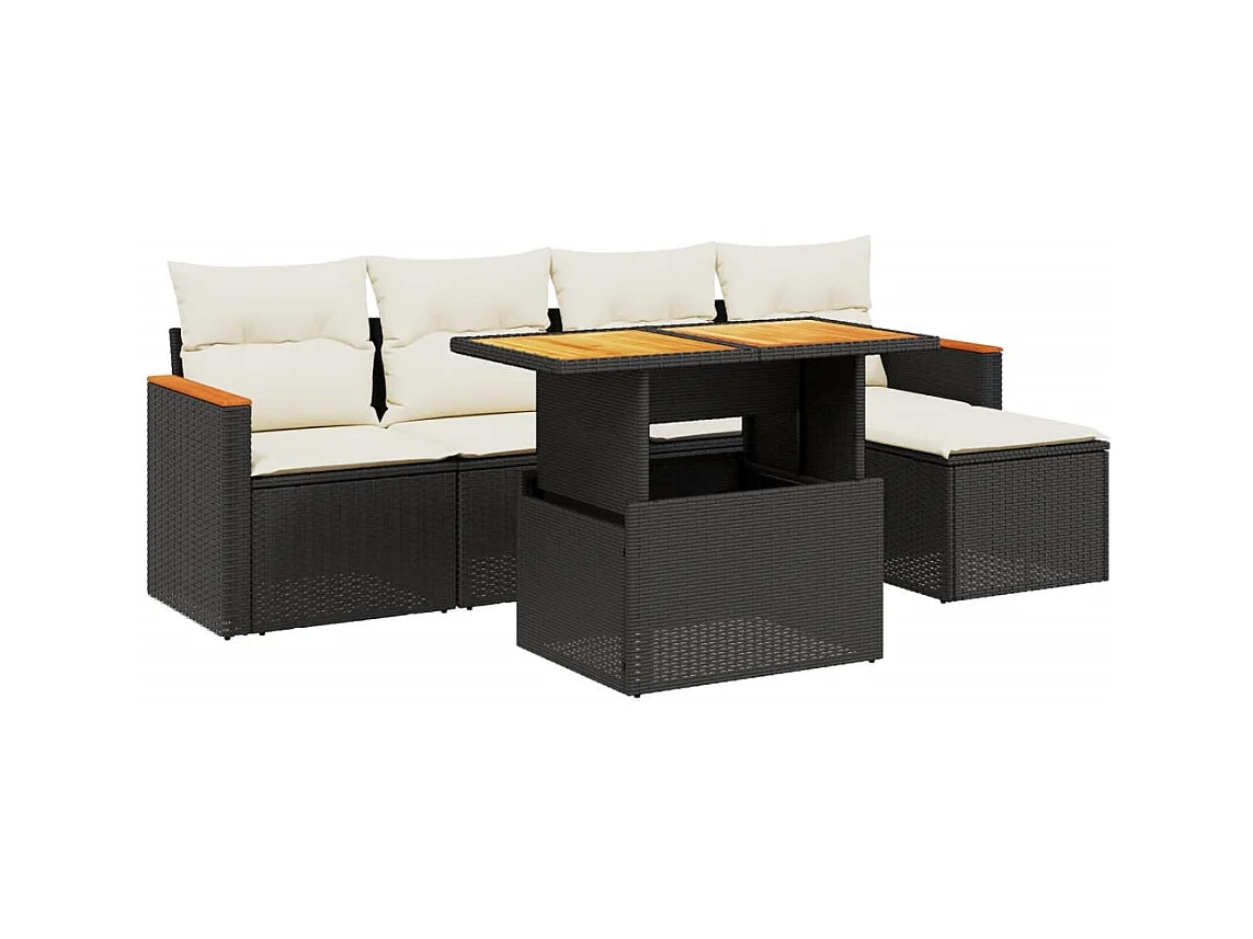 Salon de jardin 6 pcs avec coussins noir résine tressée