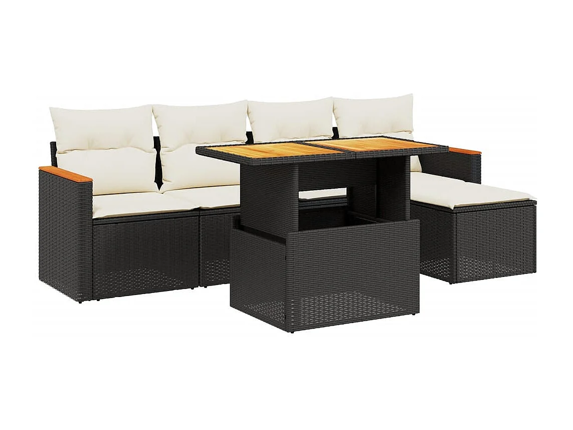 Salon de jardin 6 pcs avec coussins noir résine tressée