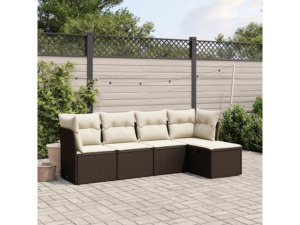 Salon de jardin avec coussins 5 pcs marron résine tressée