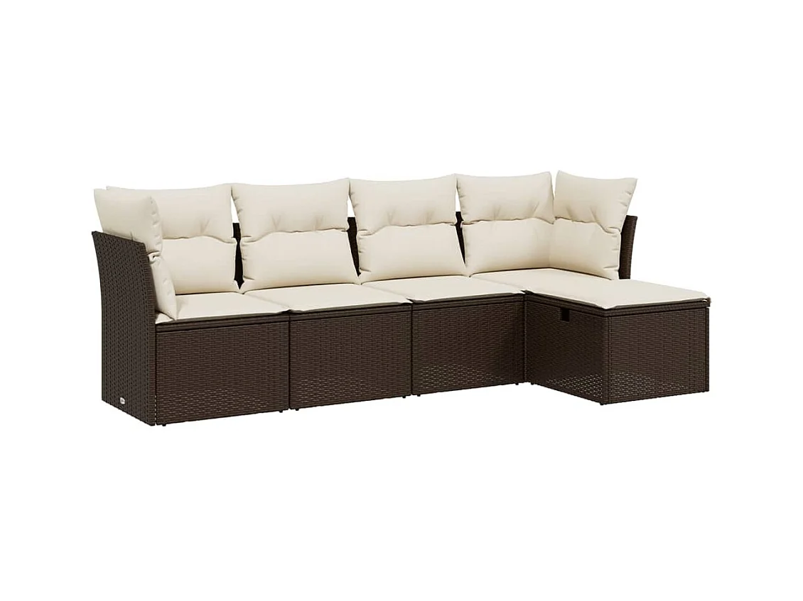 Salon de jardin avec coussins 5 pcs marron résine tressée
