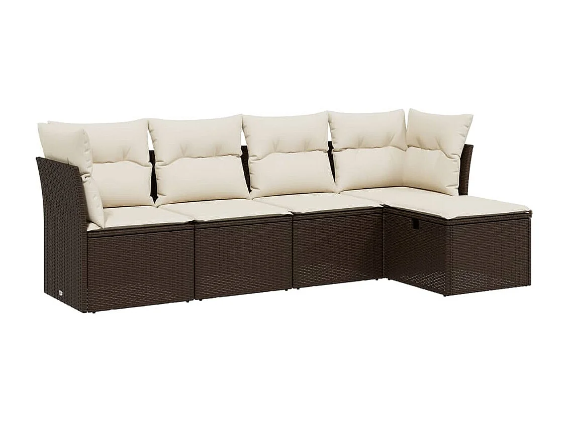 Salon de jardin avec coussins 5 pcs marron résine tressée