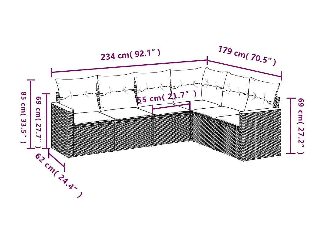 Salon de jardin 6 pcs avec coussins noir résine tressée